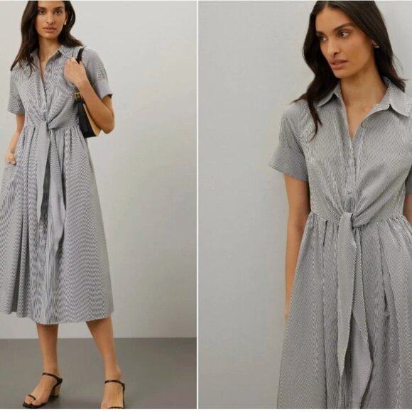 Adam Lippes Striped Midi Shirt Dress Black/White Size 14 **READ FLAW** - Picture 1 of 8